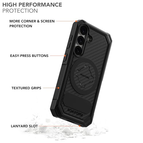 Image of Rokform Rugged Case Compatible with Galaxy S25, Magnetic Cover with Twist Lock, Drop Tested Armor (Black)