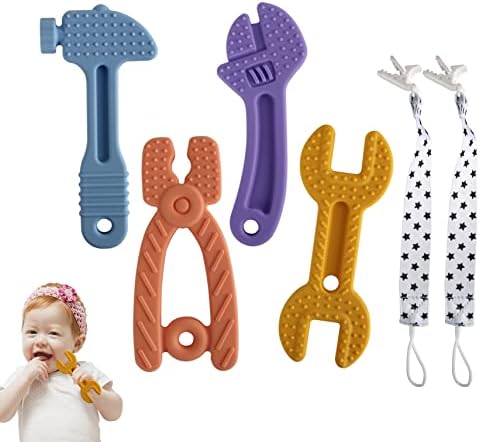 Chuya Baby Teether Toys, Soft Silicone BPA-Free Baby Chew Toy for Babies 3-12 Months, Baby Teething Toys for Infant Toddlers, Baby Gift Set, Hammer Wrench Set, Easy To Hold & Clean (4 Pack)