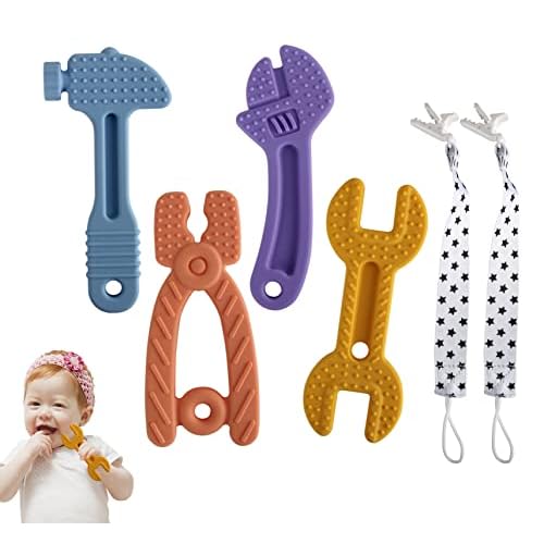 Chuya Baby Teether Toys, Soft Silicone BPA-Free Baby Chew Toy for Babies 3-12 Months, Baby Teething Toys for Infant Toddlers, Baby Gift Set, Hammer Wrench Set, Easy To Hold & Clean (4 Pack)