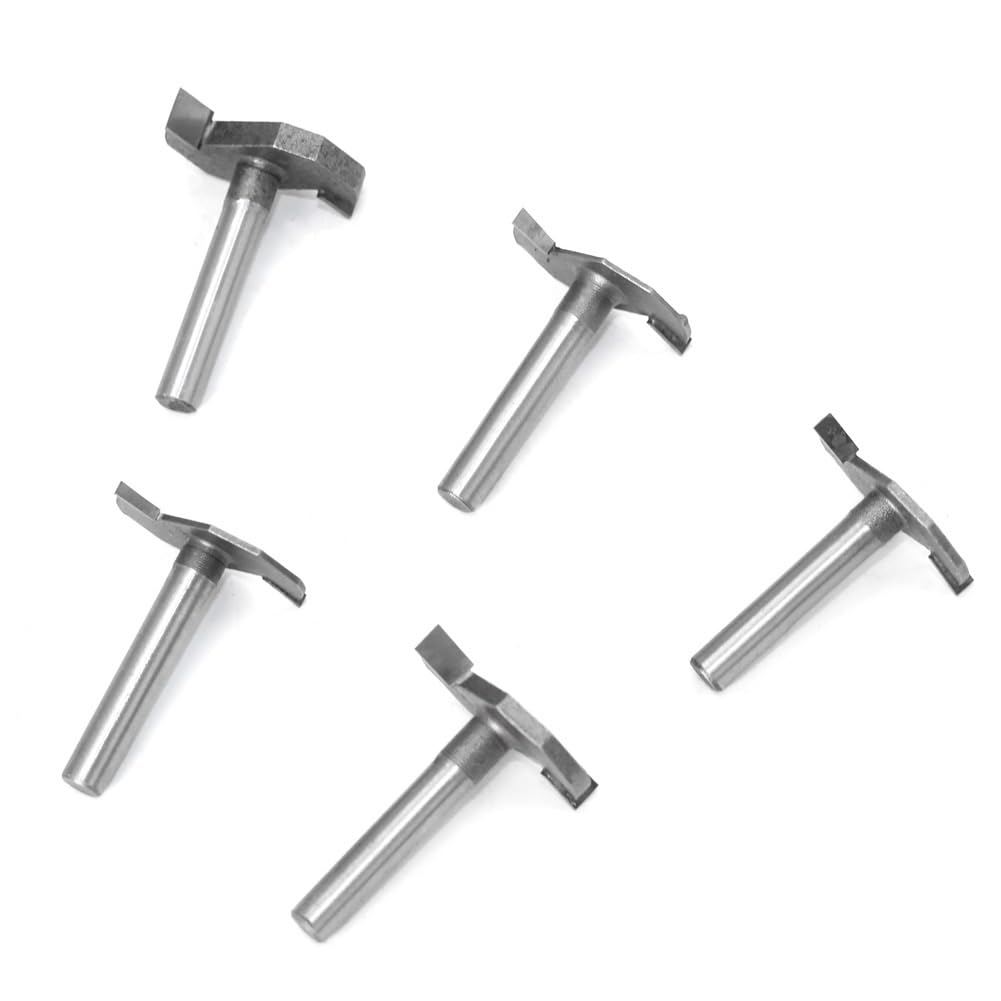 5-teilige Fräser-Bit-Sets, 6 mm/6,35 mm Schaft, klassischer T-Nuten-Fräser, C3-Hartmetall „T“-Typ, Keksverbindung, Schlitzfräser, Holzfräser for die Holzbearbeitung (Size : 6mm)