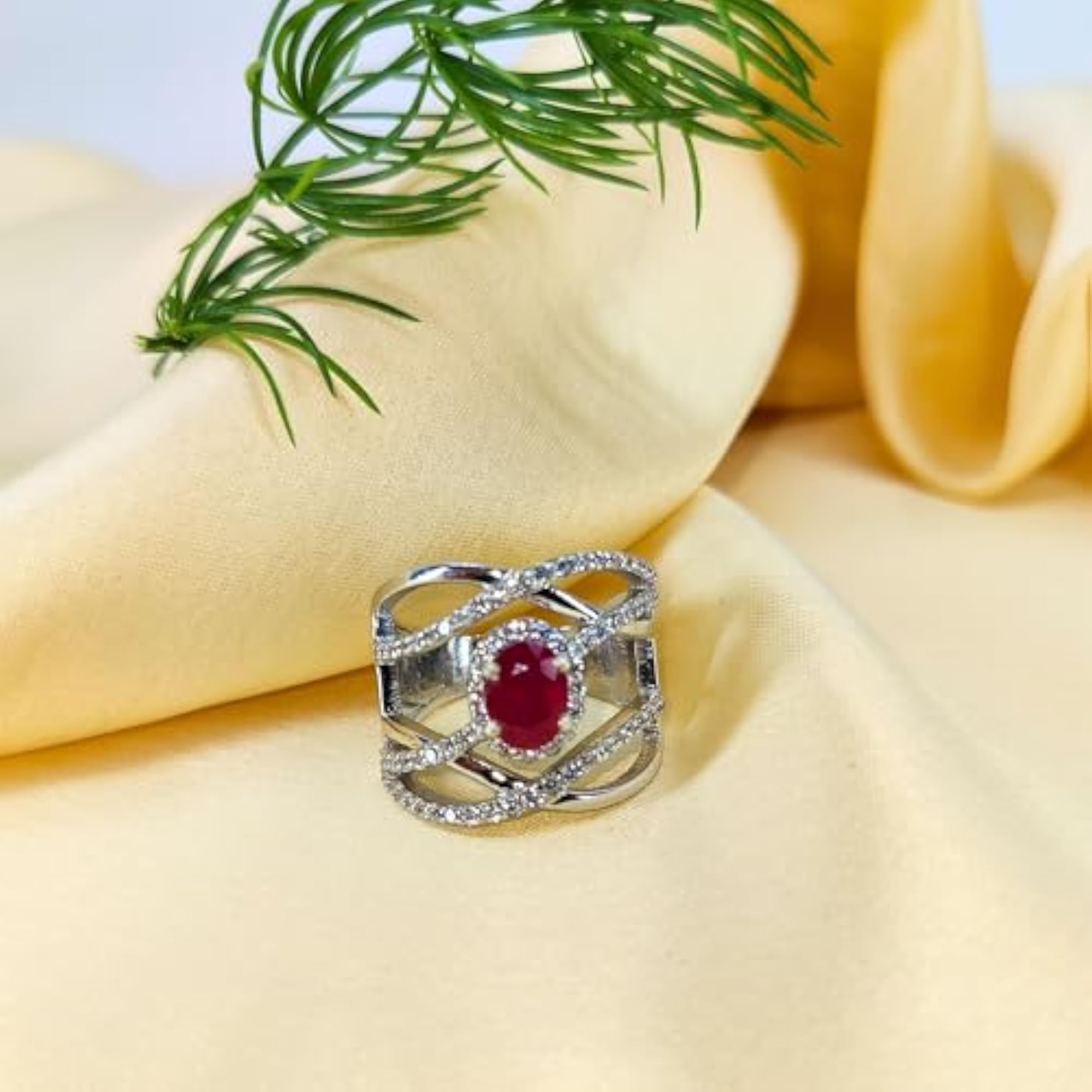 Glamorous Ruby Red Oval Simulant Ring for Women in 925 Sterling Silver