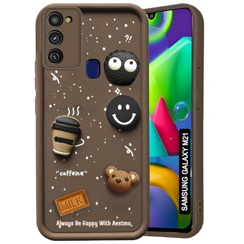Image of AESTMO Back Case Cover for Samsung Galaxy M21 / M21 2021 / M30S Cover | Cute Fun Cartoon 3D Ball | Coffee Silicone Case | Full Body Protection | Camera Protection Back Cover (Brown)