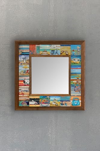 SODEF Mosaic Wall Mirror 33x33 cm with Wooden Frame -