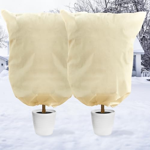 DazSpirit 2 Piezas 80x100 cm Vellón de Protección contra Congelación para Invierno, Tela Antiheladas para Plantas con Cordón y Cremallera, Cubre Plantas Protege de Las Heladas, Invierno, Animales