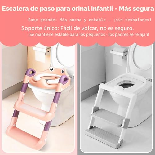 Miniatura 6 de Adaptador Wc Niños Con Escalera, Reductor Wc Niños Con Cojín Acolchado Pu, Asiento Inodoro Infantil Plegable, Altura Ajustable Y Antideslizante, Para Niños Rosa, Púrpura