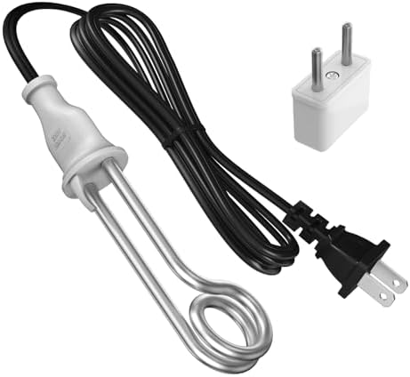 Immersion Water Heater Electric Portable Water Heater 300W 120/240V Dual Voltage Instant Immersion Heater for Camping Traveling Coffee/Tea/Soup