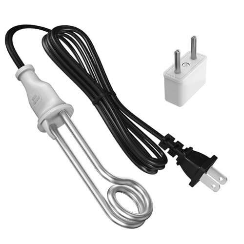 Immersion Water Heater Electric Portable Water Heater 300W 120/240V Dual Voltage Instant Immersion Heater for Camping Traveling Coffee/Tea/Soup