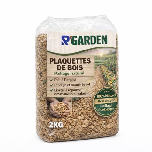 R'Garden Plaquettes de Bois pour Paillage – Copeaux 100% Naturels – Réduit Les Mauvaises Herbes, Conserve l’Humidité, Protège Les Racines – Idéal...