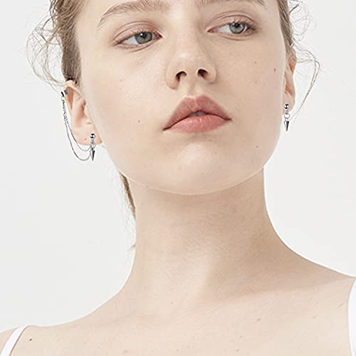 Andpai Unique Lightweight Black Silver Punk Long Tassel Chain Ear Cuff Earrings 316L Stainless Steel Vintage Barrel Nails Crawler Climer Dangle Drop Stud Earrings For Men Women Unisex (Silver) #TOP5