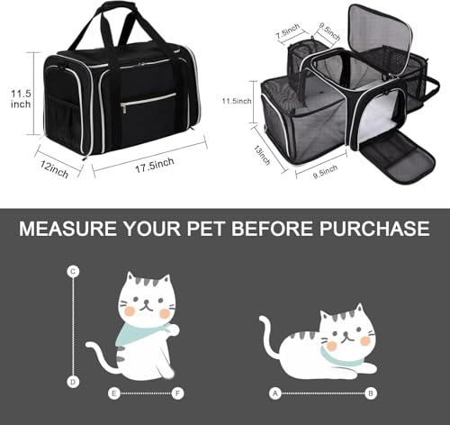 BAGLHER Cat Carrier Bag, Airline Approved Pet Carrier Soft Side Pet Travel 5 Sides Open Doors 3 Sides Expandable Foldable Dog Carrier with Fleece Pad - Image 2