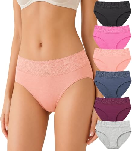 Image of NICSY Womens Underwear Cotton Bikini Panties Lace Soft Hipster Panty Ladies Stretch Full Girls Briefs (Multicolor)