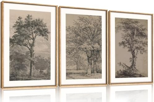 KAIRNE Vintage Tree Sketch Wall Art Set, Antique Tree Drawings Wa...