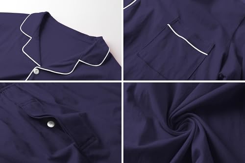 Image of QZH.DUAO Mens Pajama Set 100% Cotton Long Sleeve Button Down PJs