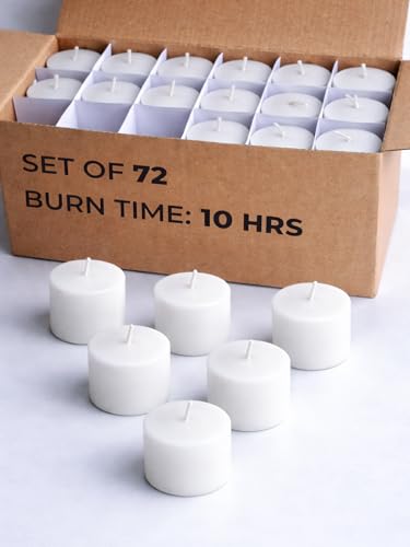 Image of CANDWAX White Votive Candles Pack of 72 - Unscented Smokeless Long Lasting Small Candle Set - Ideal for Home Decor, Spa, Special Occasions, Dinners and Parties - Votive White Candles Bulk