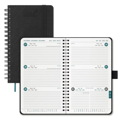BEZEND Kalender 2026 2027 Klein Wochenplaner A6 18-Monate TaschenKalender Juli 26-Dez 27 BuchKalender Ringbuch PU-Leder Softcover mit Stifthalter Schwarz