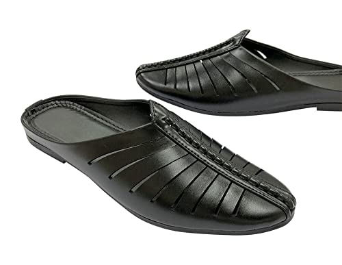 Punjabi Jutti for Men Black Casual Loafers Mules Shoes Traditional Handmade Mojari Ethnic Sherwani Backopen Juti3