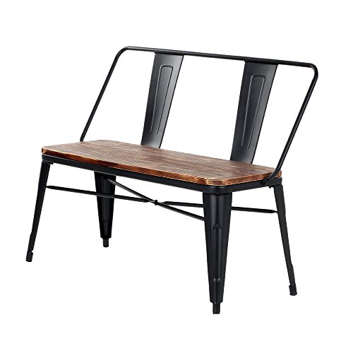 IKAYAA Esszimmerbänke, Gartenbank aus Holz, industrieller Stil, 104 x 37 x 48 cm, robuster Metallrahmen, für Küche, Esszimmer, Wohnzimmer, rustikales Braun Cover