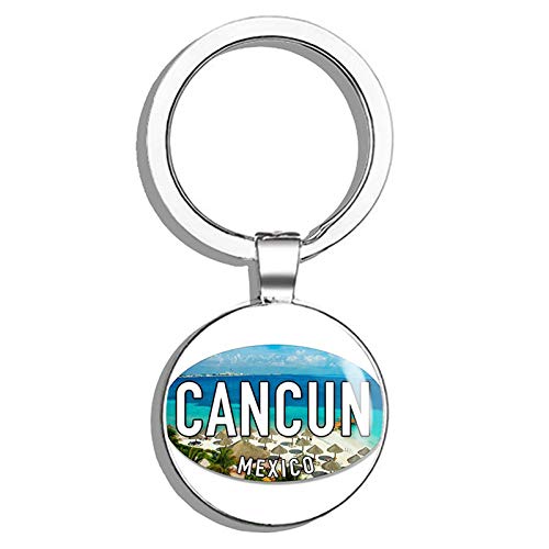Oval Cancun (Mexico Beach sea Coast Coastal Logo) Double Sided Stainless Steel Keychain Key Ring Chain Holder Car/Key Finder