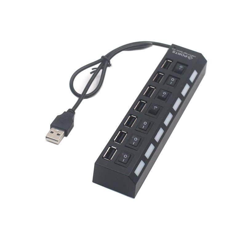 USB Splitter Hi-Speed 7 Ports LED USB 2 0 Extender Hub USB Extension Cable Power On Off HUB