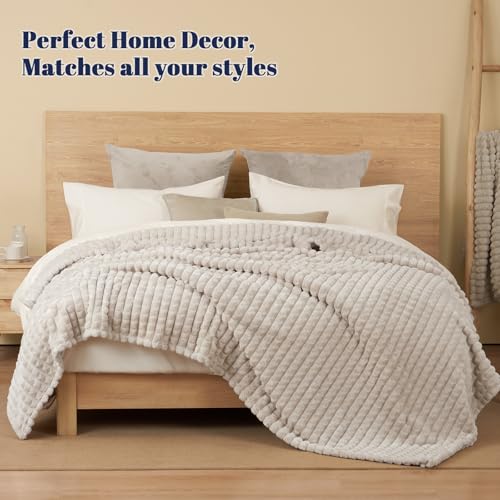 PHF Luxury Soft Fleece Blanket King Size, No Shed No Pilling, 380GSM Fluffy Cozy Throw Blankets for Bed, 108"x90",Lightweight Warm Bedding for Home Decor, Ideal Gift for Women, Oak by PHF - Image 4