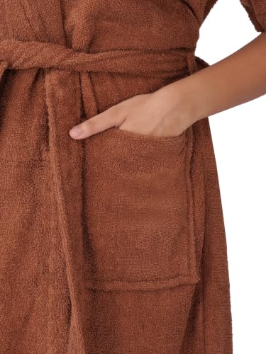 Image of RANGOLI Premium Women's Knee-Length 460 GSM Bamboo Bathrobe in Half Sleeves with 2 Pockets & Belt Closure with Ultra Soft Fabric & Skin-Friendly (Brown-L) | Royal Bamboo