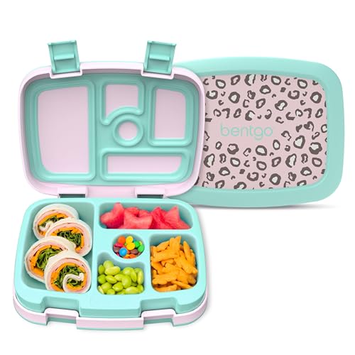 Image of Bentgo Kids Prints Leak-Proof, 5-Compartment Bento-Style Kids Lunch Box - Ideal Portion Sizes for Ages 3-7, Durable, Drop-Proof, Dishwasher Safe, & PFAS & BPA-Free Materials (Leopard)