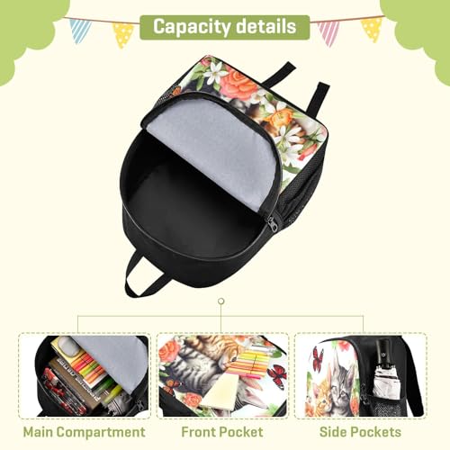 Cats Roses Floral White Kids Backpack for Boys Girls Lightweight Travel Daypack Rucksack for Students School4