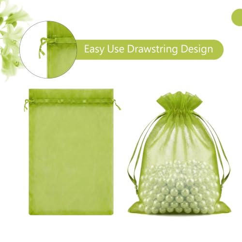 Image of FUNFERY 100PCS Green Organza Gift Bags 4x6in,Drawstring Pouch for Jewelry