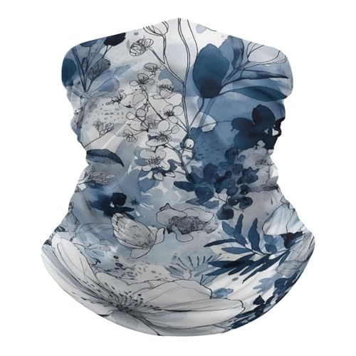 Aqua Blue Floral Pattern Face Mask para clima frío - Balaclava elástica para moto, ciclismo, esquí y más miniatura 2