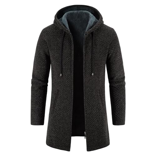 KUDORO Cardigan Gilet Homme Long à Capuche Zippé Cardigan en Tricot Hoodie Épais Polaire Chandail Sweats à Capuche(Vert,3XL)