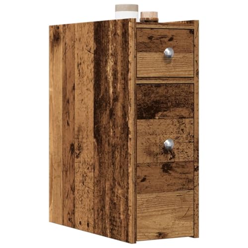 Gecheer Armario de baño Estrecho con Ruedas Madera Envejecida,Armario Multiusos,Mueble Auxiliar