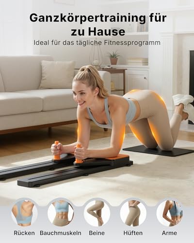 MERACH Reformer für Pilates– Pilates Board Multifunktions Bauchtrainer Brett 120KG Klappbar, Pilates Reformer für Rumpf, Bauch, Arme & Beine, FitnessgeräTe für Zuhause Leise