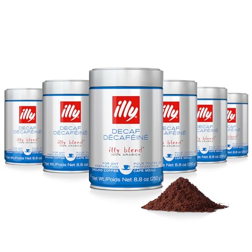 Image of illy Decaf Ground Espresso Coffee, Classico Medium Roast, 8.8oz, 6 Pack
