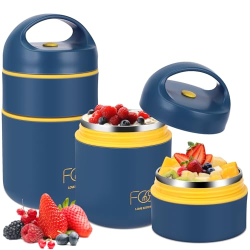 Royouzi Müslibecher to go, Joghurtbecher to go 680ml Doppelschicht Auslaufsicherer Lunchbox - Vielseitiger Müsli to go Becher für Schule,Arbeit,Picknick,Reise (Blau)