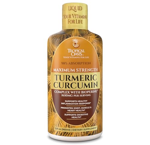 Tropical Oasis Liquid Turmeric Curcumin w/Bioperine - 1650mg Maximum Strength Turmeric Supplement