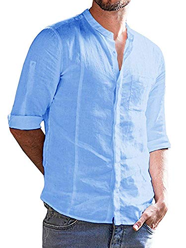 Onsoyours Camicie Lino Uomo Casual Eleganti con Bottoni V Collo