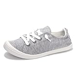 Womens Slip On Shoes, Comfort Canvas Sneakers with Low Top, Casual Fashion Shoes for Women Walking with Non Slip Rubber Outsole (Grey, 10)