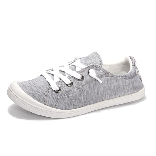 Womens Slip On Shoes, Canvas Boat Loafer Shoes with Low Top, Casual Fashion Sneakers for Women Walking with Non Slip Rubber Outsole (Grey, 09)