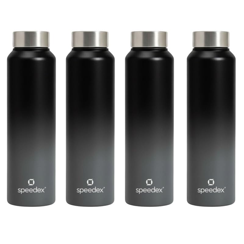 Image of Speedex Stainless Steel Water Bottle 1 Ltr, Leak Proof Screw Cap, BIS Approved 1000 ml Metal Bottle For Daily, Office, School, Gym, Travel Use for Men, Women, Kids, Adults, Black Grey, Set of 4
