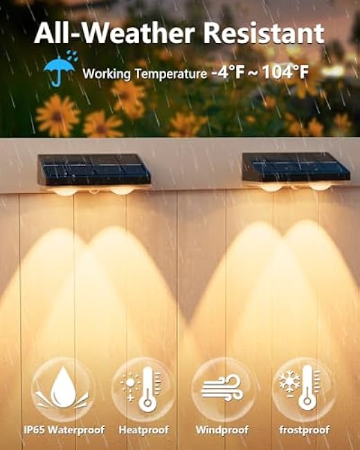 VOLISUN Solar Fence Lights, 12 Pack Solar Powered Fence Lights Outdoor with Warm White LED Spot Lens, IP65 Waterproof Fence Solar Lights Outdoor for Patio, Backyard, Railing, Deck¨×Black¨Ø