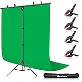 Yesker Green Screen Backdrop with Stand, Portable Green Screen Kit with 5x7ft Adjustable T-Shape Background Support Kit for Studio Photography Video Zoom Streaming Gaming