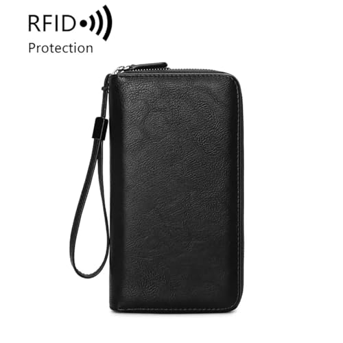 Wallet for Men with Wrist Strap - Card Holder Wallet with Phone Pocket, Large Capacity Zip Around Travel Wallet for Cards & Cash (Black)2