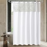 FY&XZH Waterproof Linen Texture Shower Curtain with Top Mesh Window, 12 Rustproof Stainless Steel Hooks, Weighted Hem, Fabric Shower Curtains for Bathroom Bathtub, Washable (183x183cm, White)