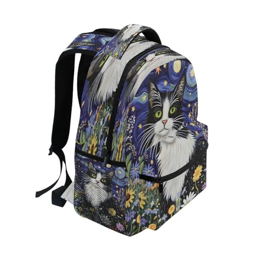 Beautiful Cat Kitten Flower Sky Backpack for School Boys Girls Adults Kids Bookbag Laptop Bag 15L2