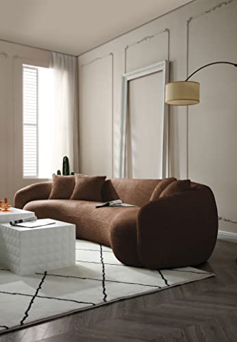 Image of KEIKI 103 inch Boucle Half Moon Curved Sectional Sofa with 4 Throw Pillows, Modern 5-Seater Teddy Fleece Leisure Couch with Curved Backrest, Easy Assembly, for Living Room, Bedroom, Brown