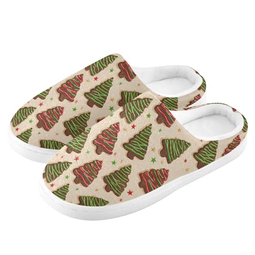 Fuzzy Memory Foam Slippers for Women/Men Christmas Tree Star Pattern Fluffy Winter House Shoes Indoor and Outdoor4