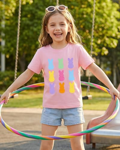 Image of Ritatte Kids Girls Easter Shirt Cute Bunny Rabbit Graphic T-Shirt Happy Easter Tees Funny Casual Short Sleeve Tops 7-12Y