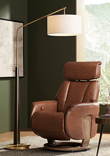 Possini Euro Design Pilar Mid Century Modern Arc Floor Lamp 72 1/2" Tall Espresso Warm Gold Metal White Linen Drum Shade Decor for Living Room Reading House Bedroom Home Office House -  Lamps Plus, 05-2111-500 HY21LP0618