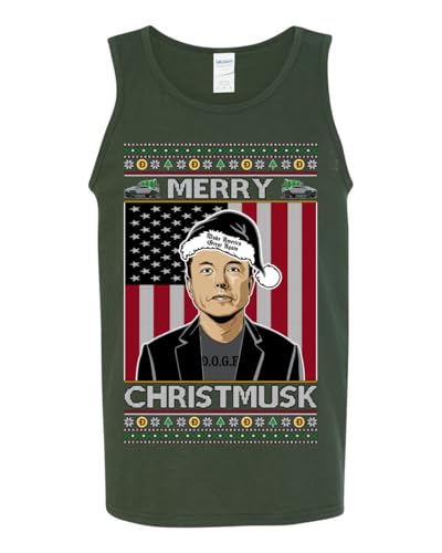Merry Christmusk Funny Dark Santa Elon Doge Meme Crypto Dogecoin America First USA Republican Ugly Christmas Mens Tank Top, Forest Green, Large2