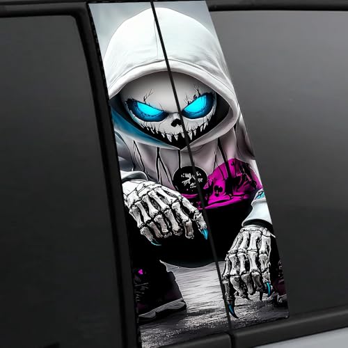 Image of Halloween Cars Body Horror Sticker, Classic Horror Movie Characters Peeking Decal Michae Waterproof Scary Vinyl Stickers for Bumper Car Decals 11in*18.89in (Skull Boy)